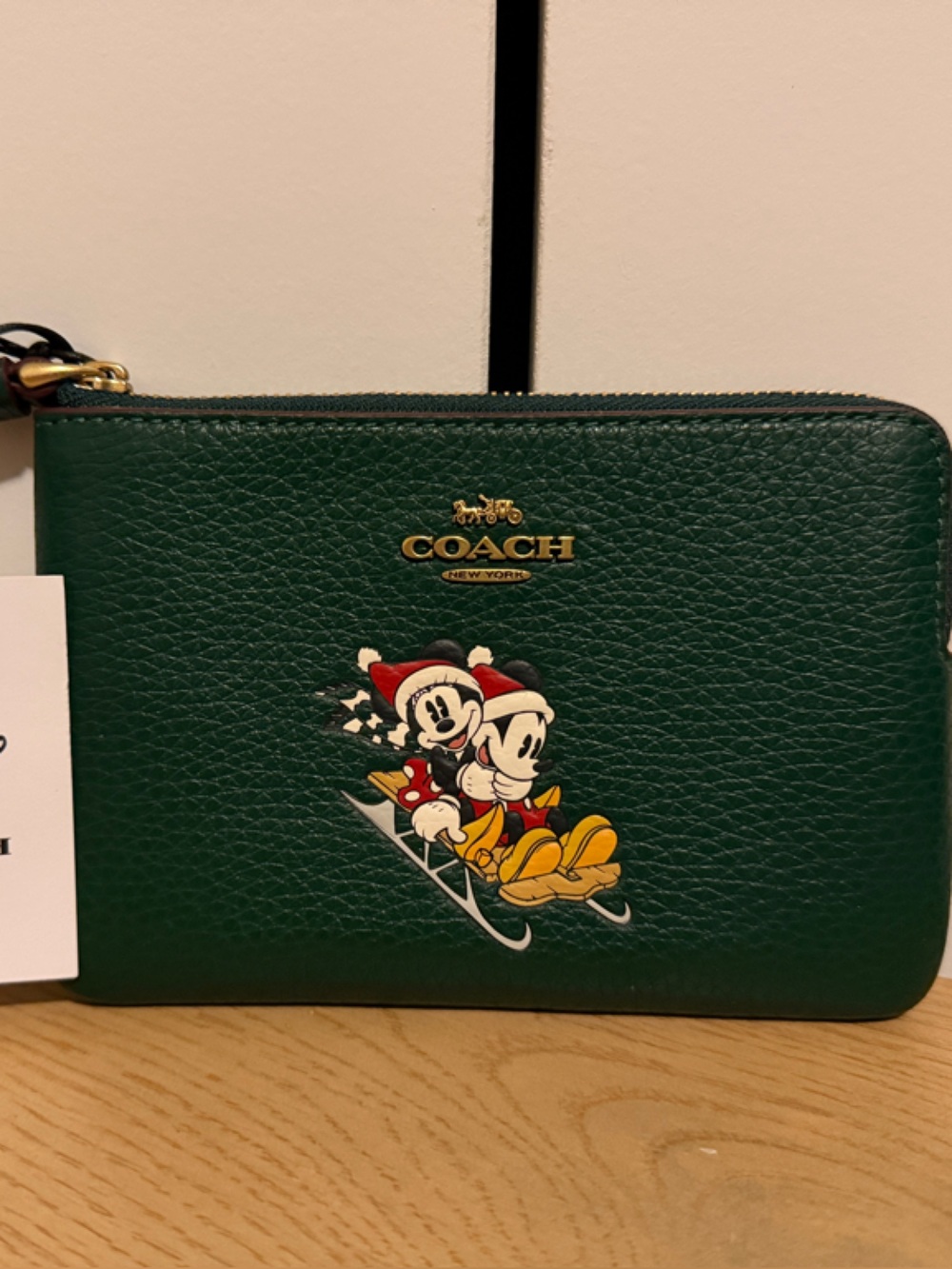 COACH X Disney Green Leather Wristlet with Mickey & Minnie